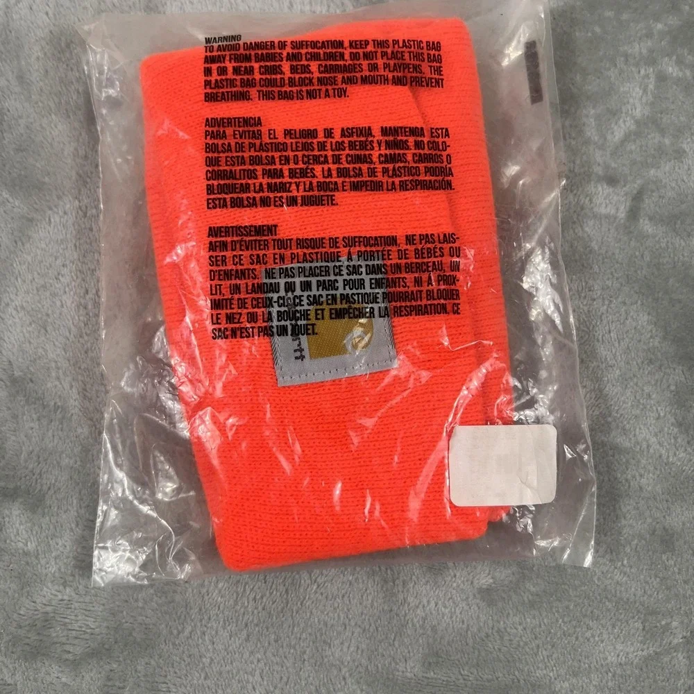 Carhartt Hat‎ Beanie Cuffed Knit Mens One Size Bright Orange Acrylic Watch A18